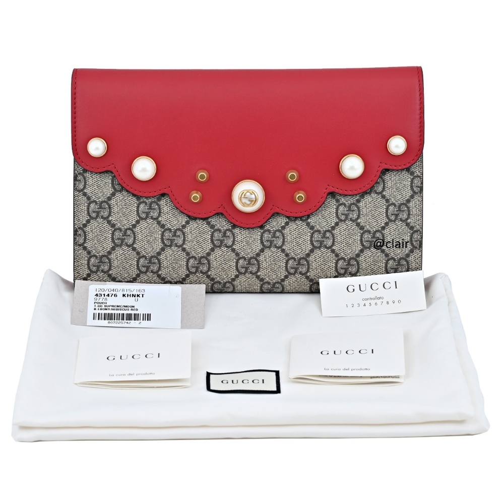 Gucci GG Supreme Canvas Peony Moon Pouch/Clutch - Picture 5 of 8